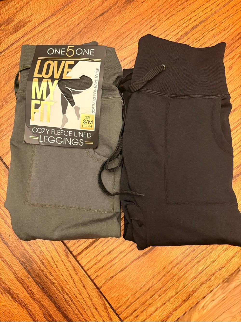 Two Pair Of Cozy Fleece Lined Women’s Leggings - Black and Green
